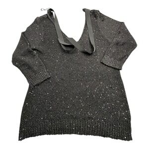 Jennifer Lopez Sparkle Sequin Knit Sweater Top Women Size S V Neck 3/4 Sleeve